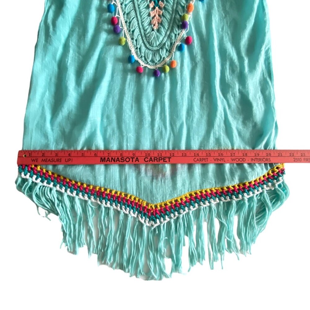 Ucho Bali Sarongs Turquoise Crochet Beach Cover Up With Multi Color Pop Poms - Picture 6 of 10